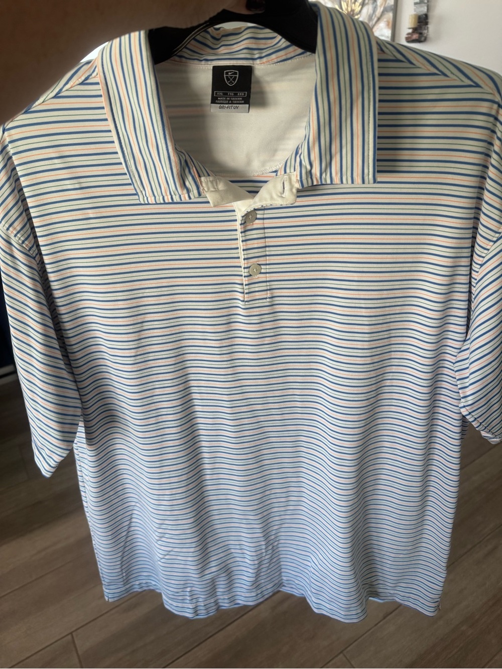 Nike Striped Golf Polo White & Blue XXL